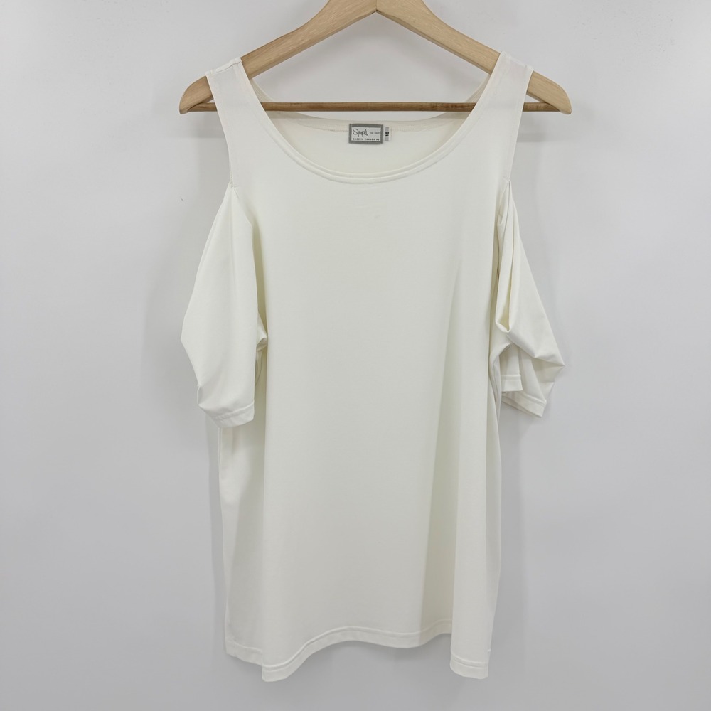 Sympli‎ The Best White Cold Shoulder Scoop Neck Side Slit Top Size 16